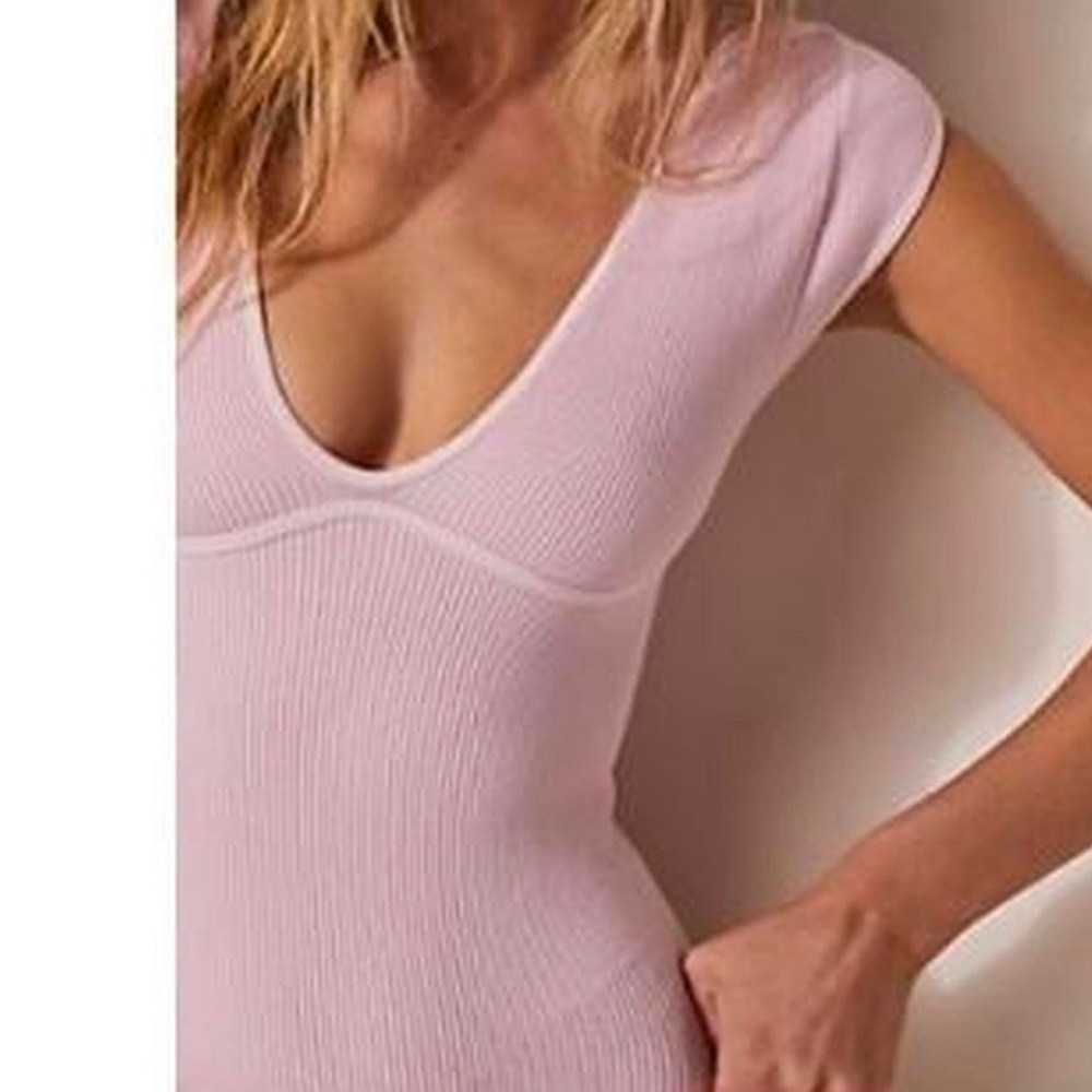 NWT Free People Meg Ribbed Bodysuit in Ballerina Pink